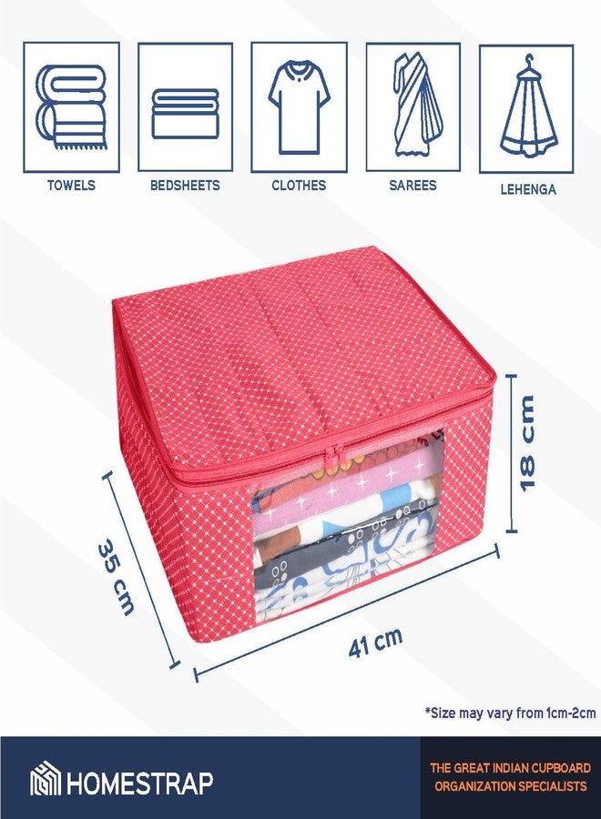 Homestrap Set of 6 Cotton Quilted Saree Covers | 3-Layered Foldable Storage Bags with Transparent Window & Zip | Premium Wardrobe Organizer for Sarees, Lehengas, Dresses | Pink - Image 2